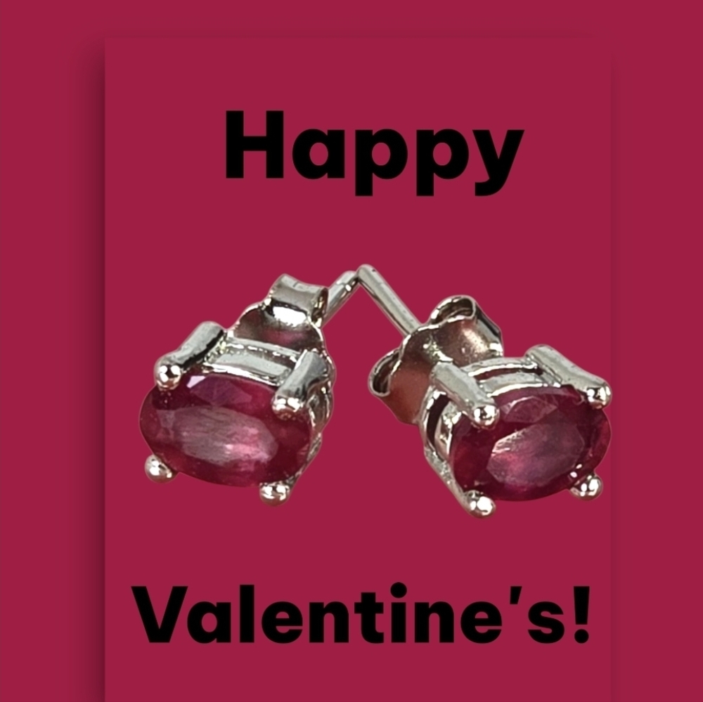 925 Sterling Silver Minimalist Stud Earrings 6x4 mm with Natural Ruby Gemstone